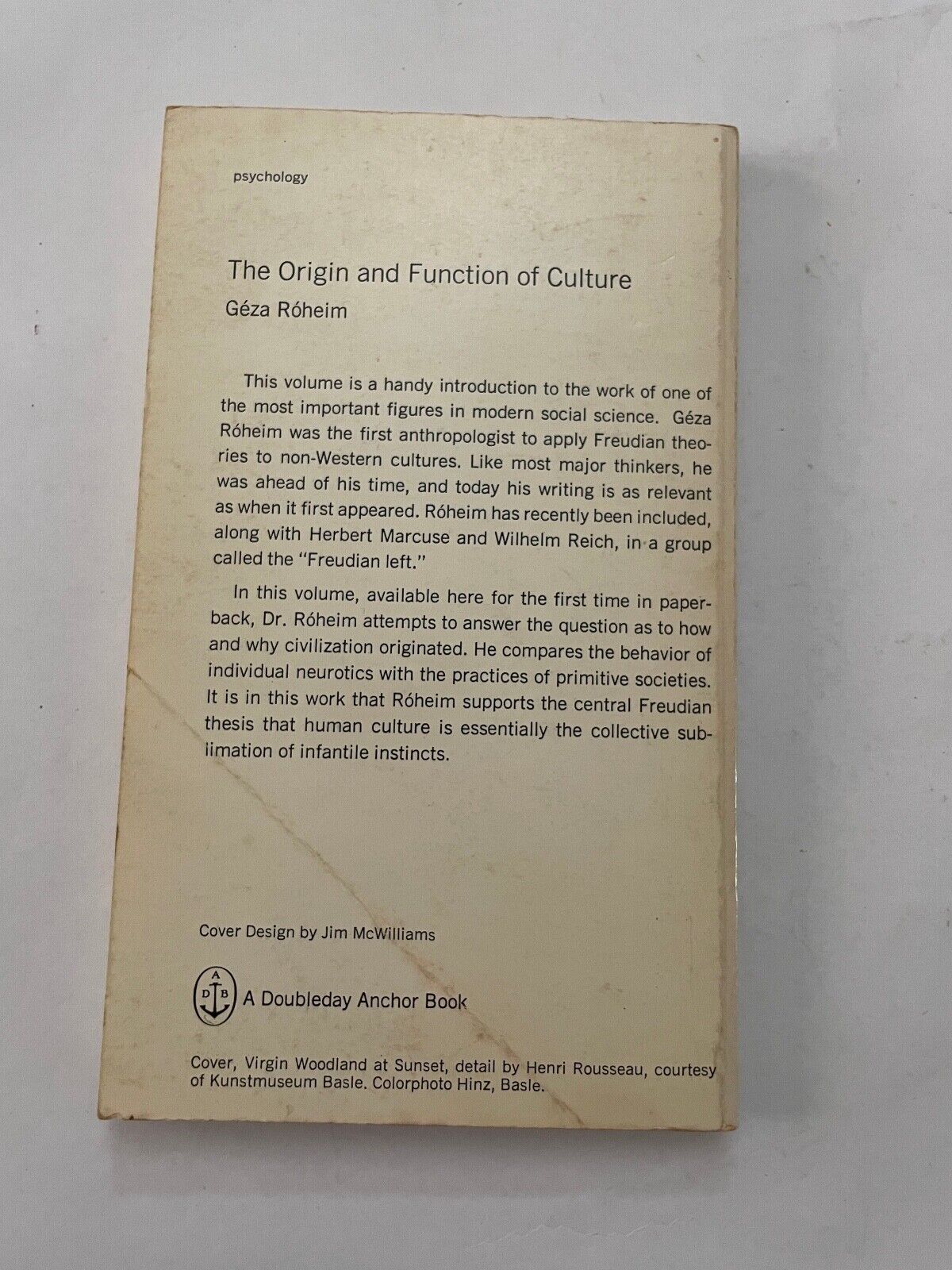 The Origin of Function and Culture by Geza Roheim (Paperback, 1971)