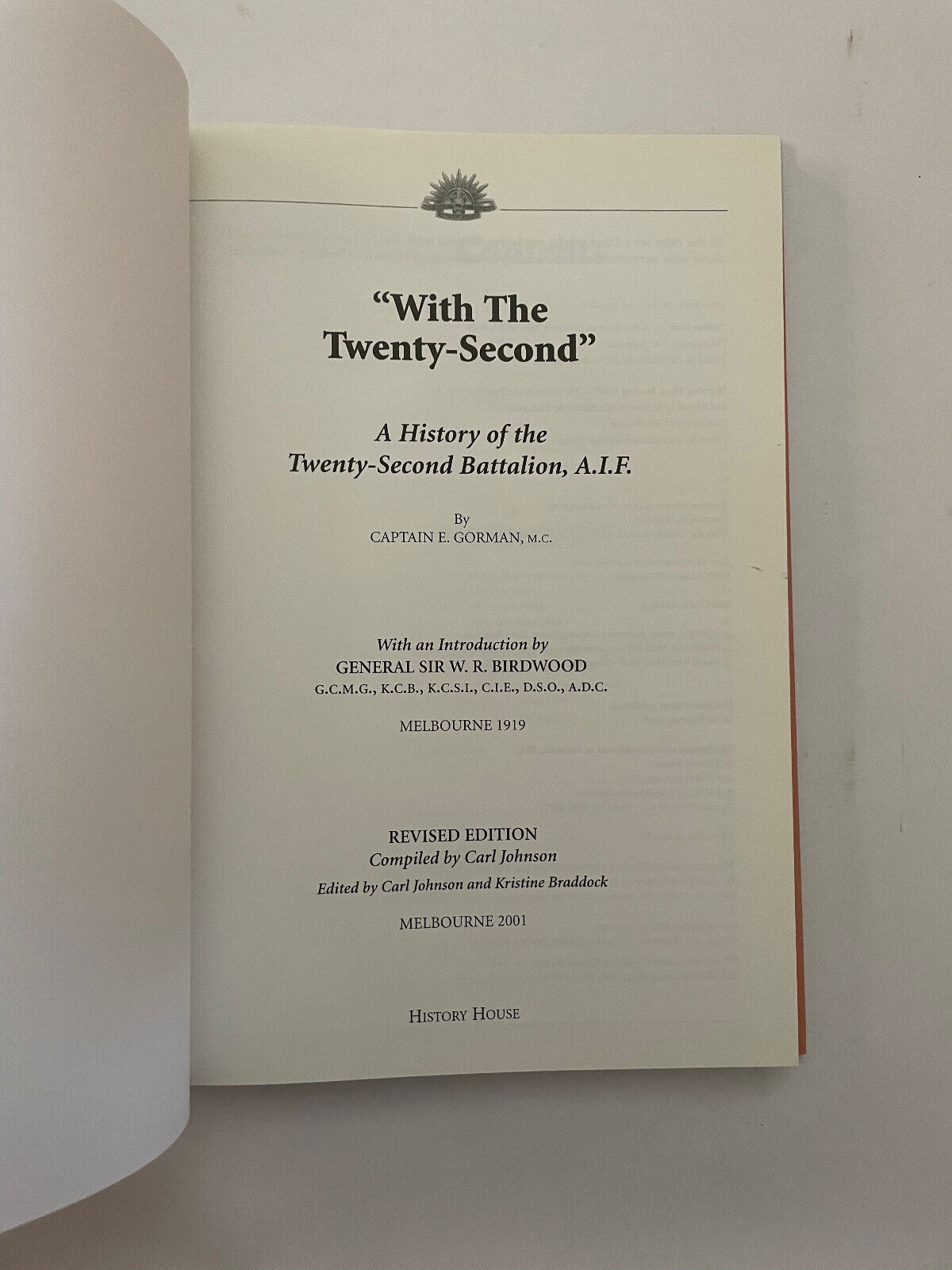 'With The Twenty-Second'. A History of the Twenty-Second Battalion AIF Hardcover