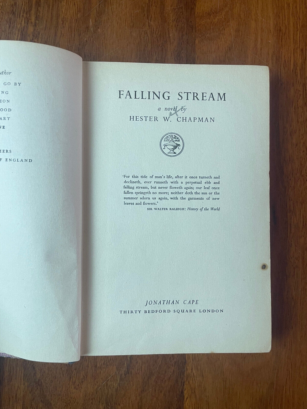 Falling Stream (1st Edition) Hester W Chapman Published by Jonathan Cape, 1954