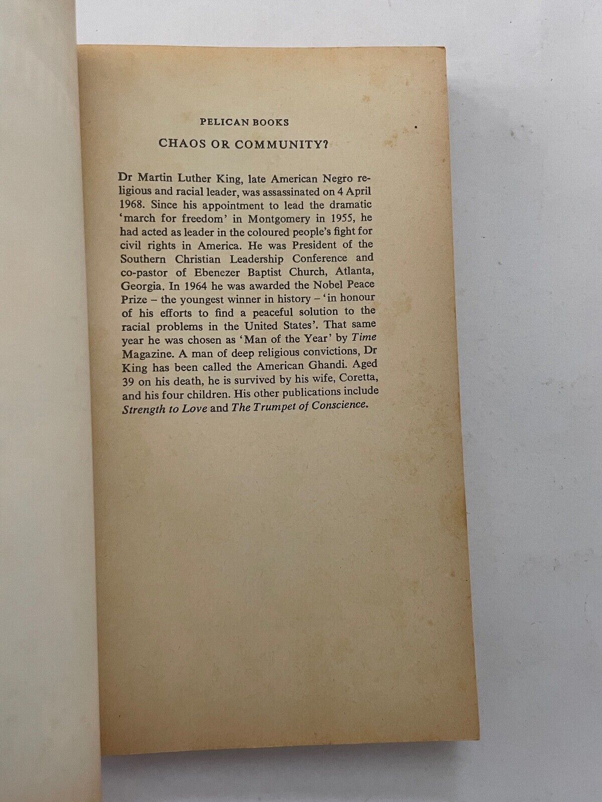 Chaos or Community? by Martin Luther King (Pelican paperback, 1969)
