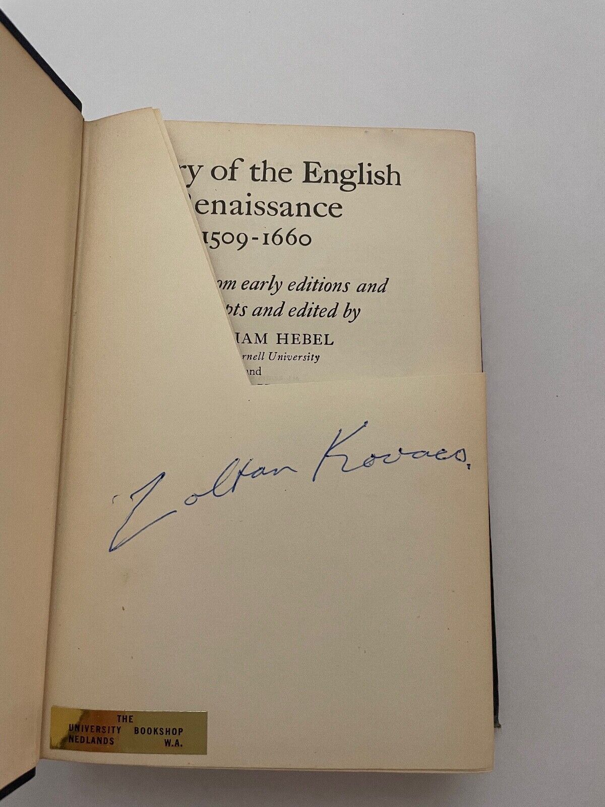 1957 POETRY OF THE ENGLISH RENAISSANCE 1509-1660 Hebel, J. William & Hudson, Hoy