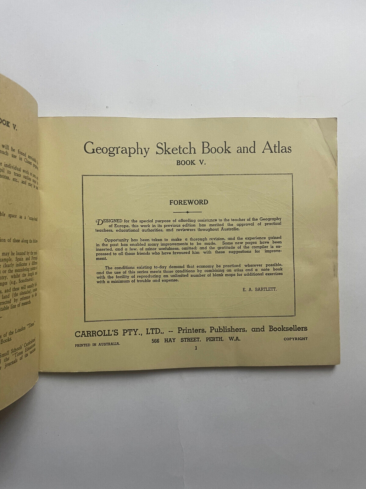 Geography Sketch Book and Atlas BOOK V (Europe) By E. A. BARTLETT CARROLL'S PTY.