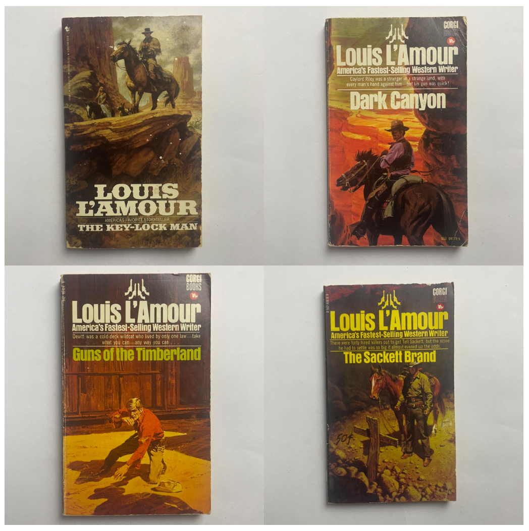 Four Vintage Louis L'Amour Western Paperbacks Dark Canyon, Key Lock Man, Sackett