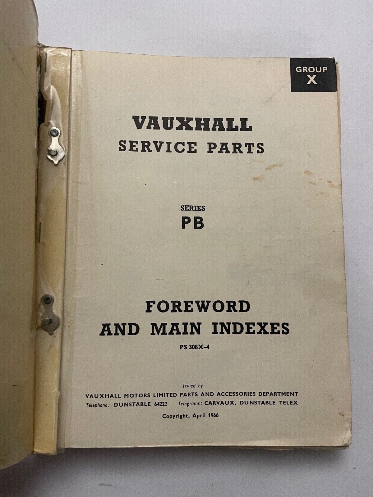 VAUXHALL BEDFORD SERIES S PARTS CATALOGUE PB SERIES 1966