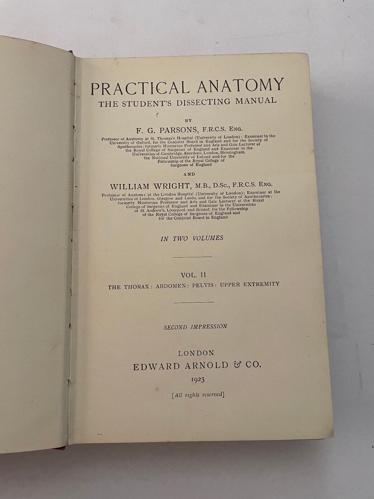 Practical Anatomy by Parsons and Wright Vol II 1923