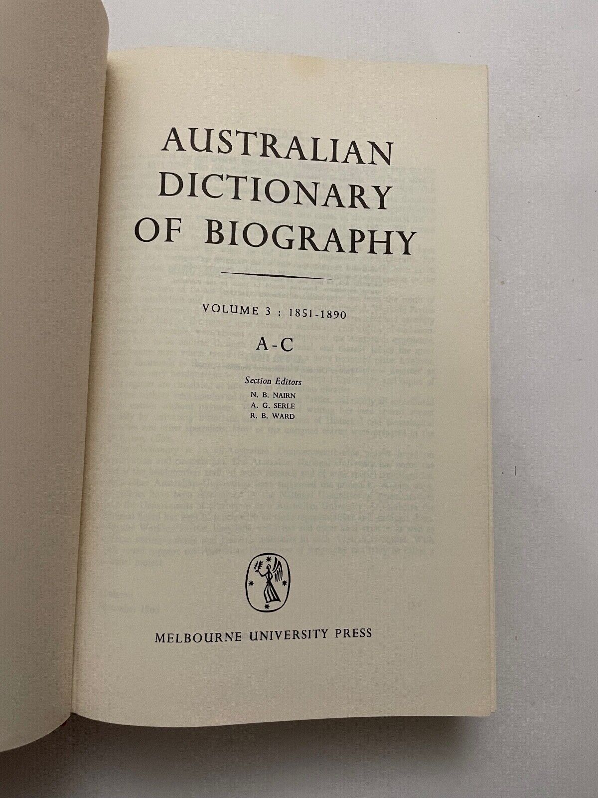 Australian Dictionary of Biography V3 by Douglas Pike (Hardcover, 1964)