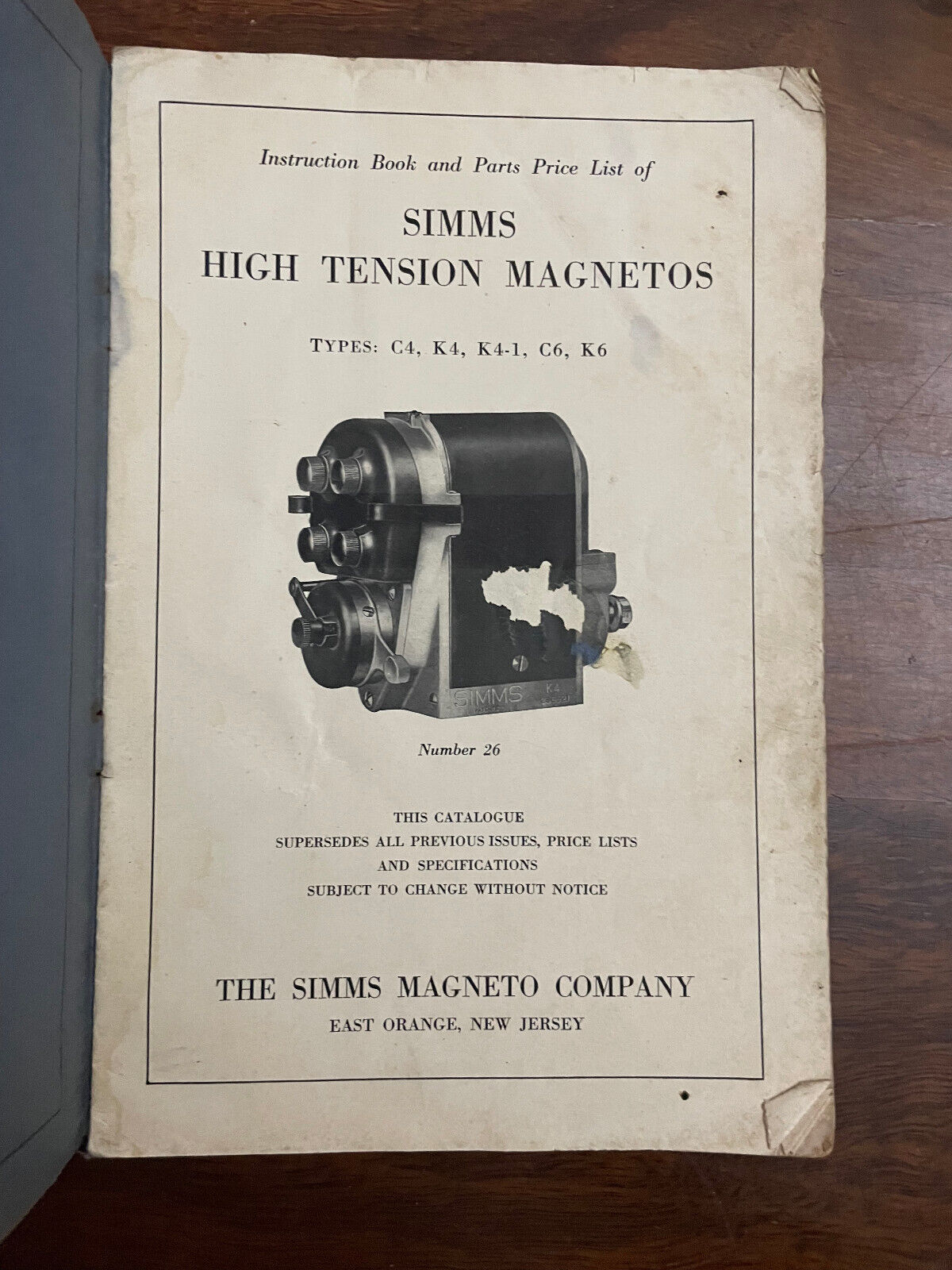 Simms Magnetos Types C4 K4 K4-1 C6 K6 booklet
